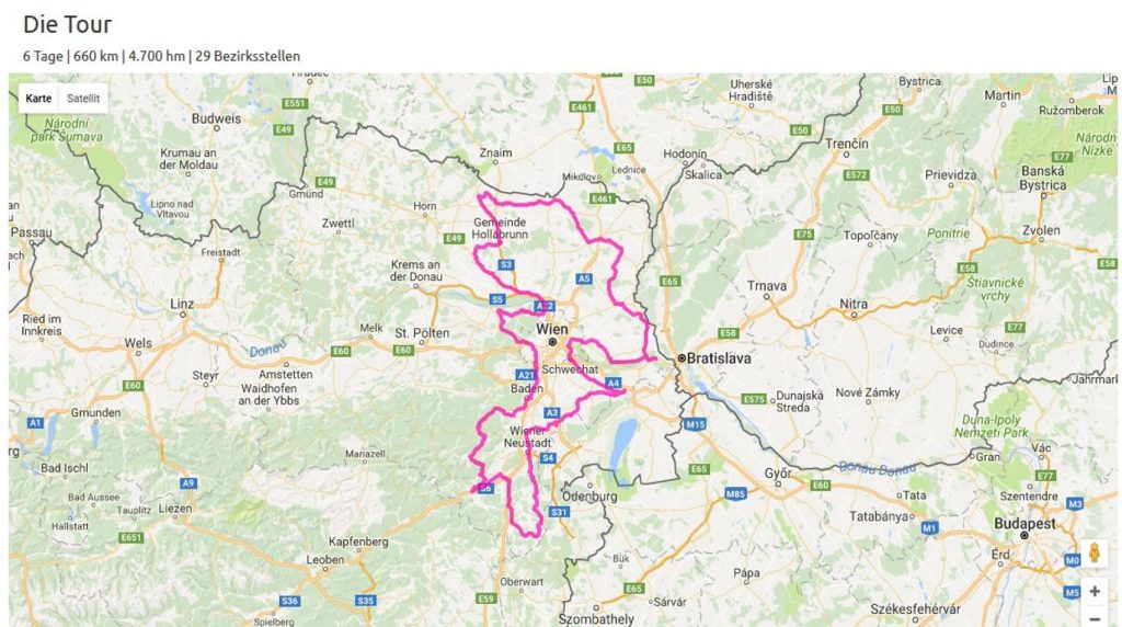 Streckenverlauf der bike4kids Charity Radtour